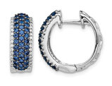 1/10 Carat (ctw) Natural Blue Sapphire Hoop Earrings in 14K White Gold with Diamonds 1/4 Carat (ctw)